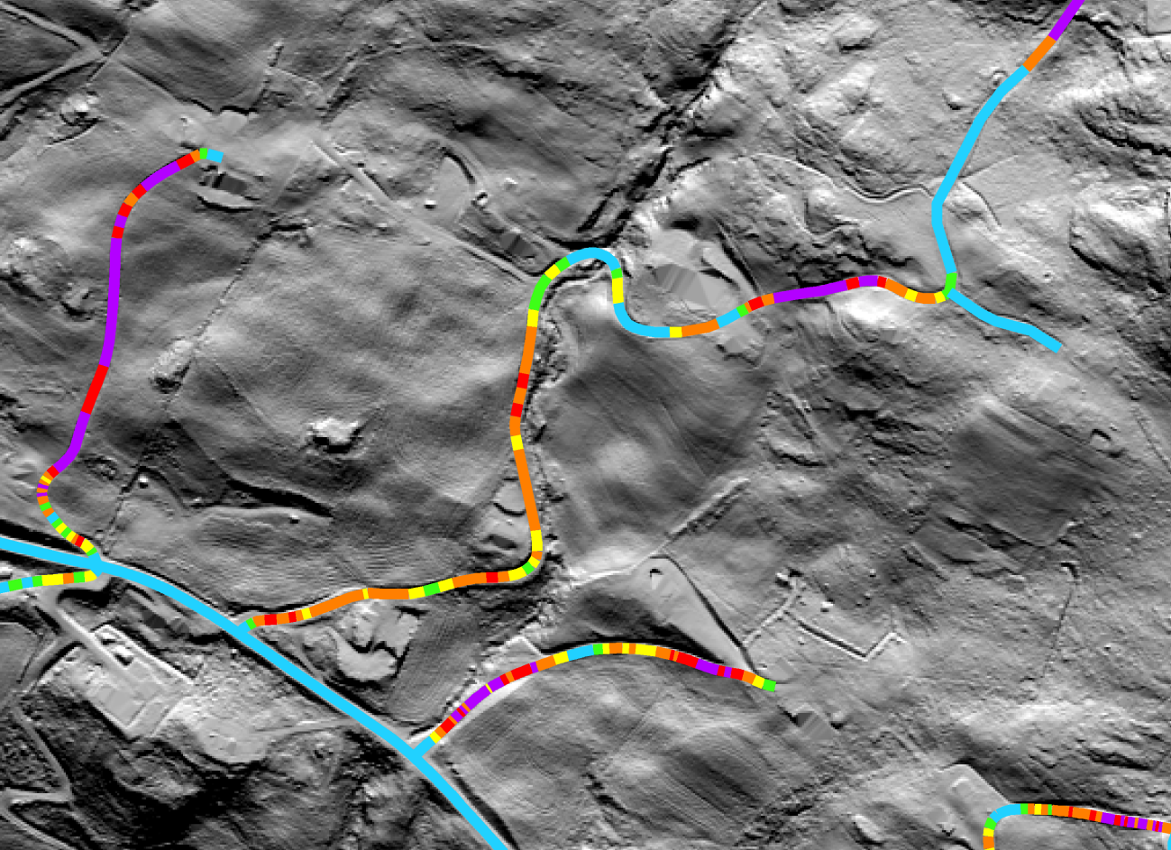 Classification of roads by elevation gradient. 